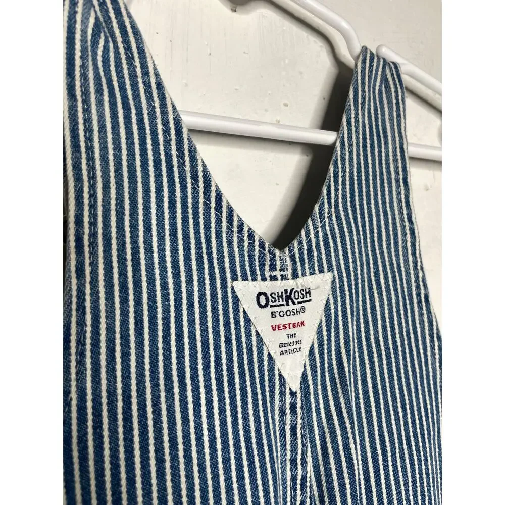 NEW Vintage Oshkosh B'Gosh Boys Blue Striped Overalls Vestbak 18 Months